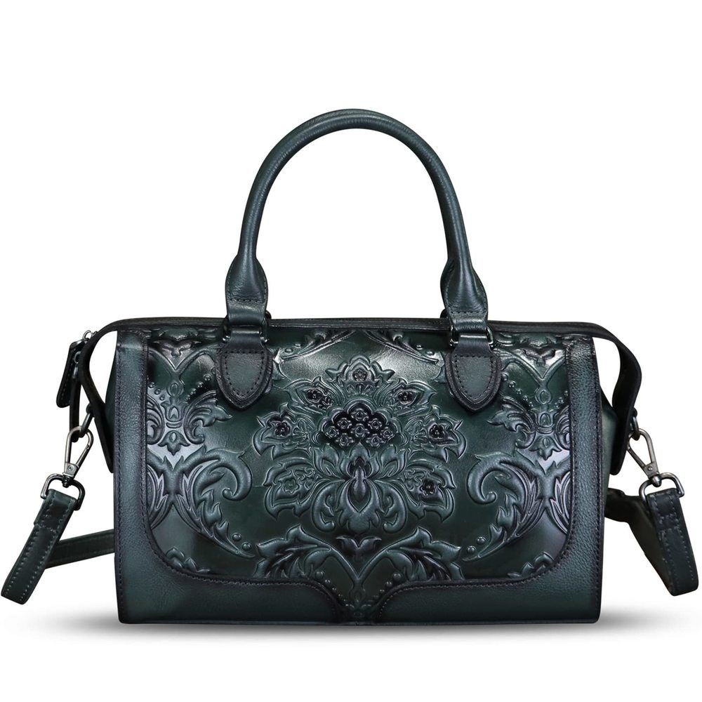 Genuine Leather Satchel Embossed Leather Handbag Top Handle Bags V :]